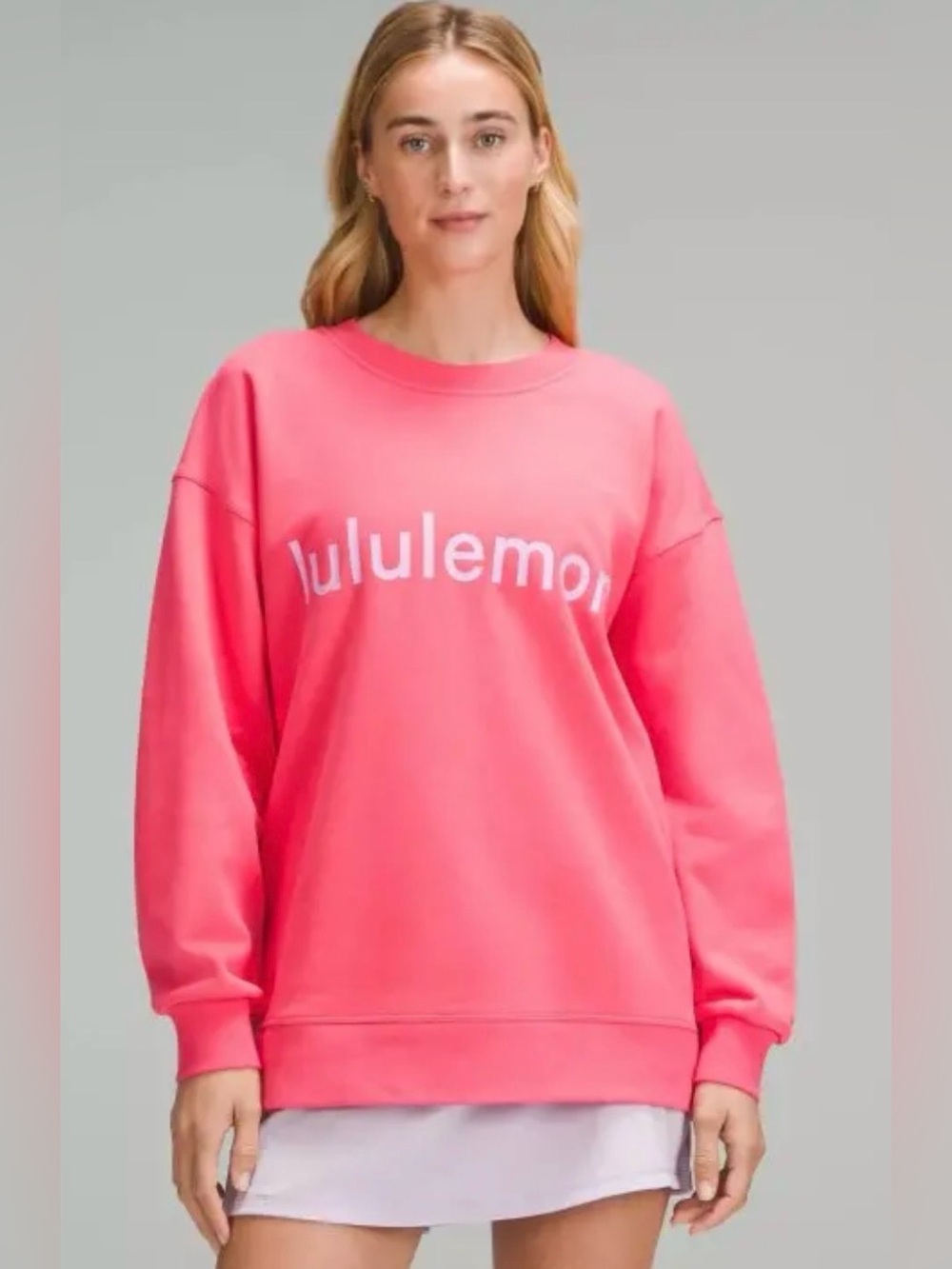 Lululemon Perfectly Oversized Crew Glazed Pink Sweatshirt Wordmark Size 4